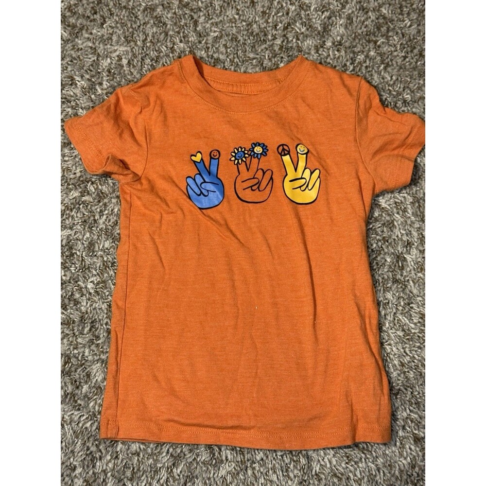 Cat & Jack Toddler Boys 2T Peace Sign Hands Graphic T-Shirt Orange Cotton Blend - Picture 6 of 7